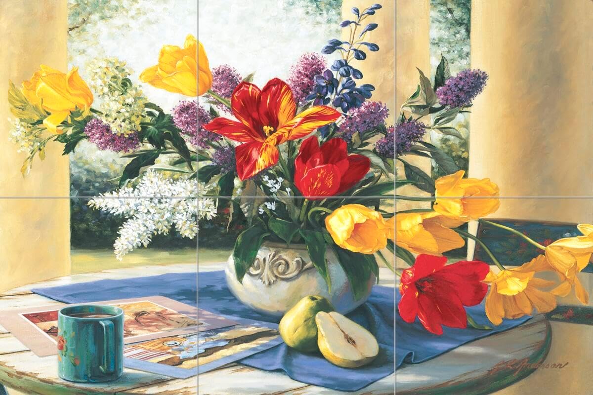 Ceramic Backsplash Tile Mural Floral Flower Kitchen/Bathroom - Spring Bouquet 1 - Robin Anderson
