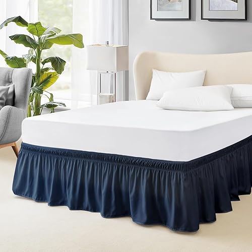 FreshCulture Falda de cama King, con volantes antipolvo para cama de tamaño King, fácil ajuste con caída a medida de 15 pulgadas, falda de cama