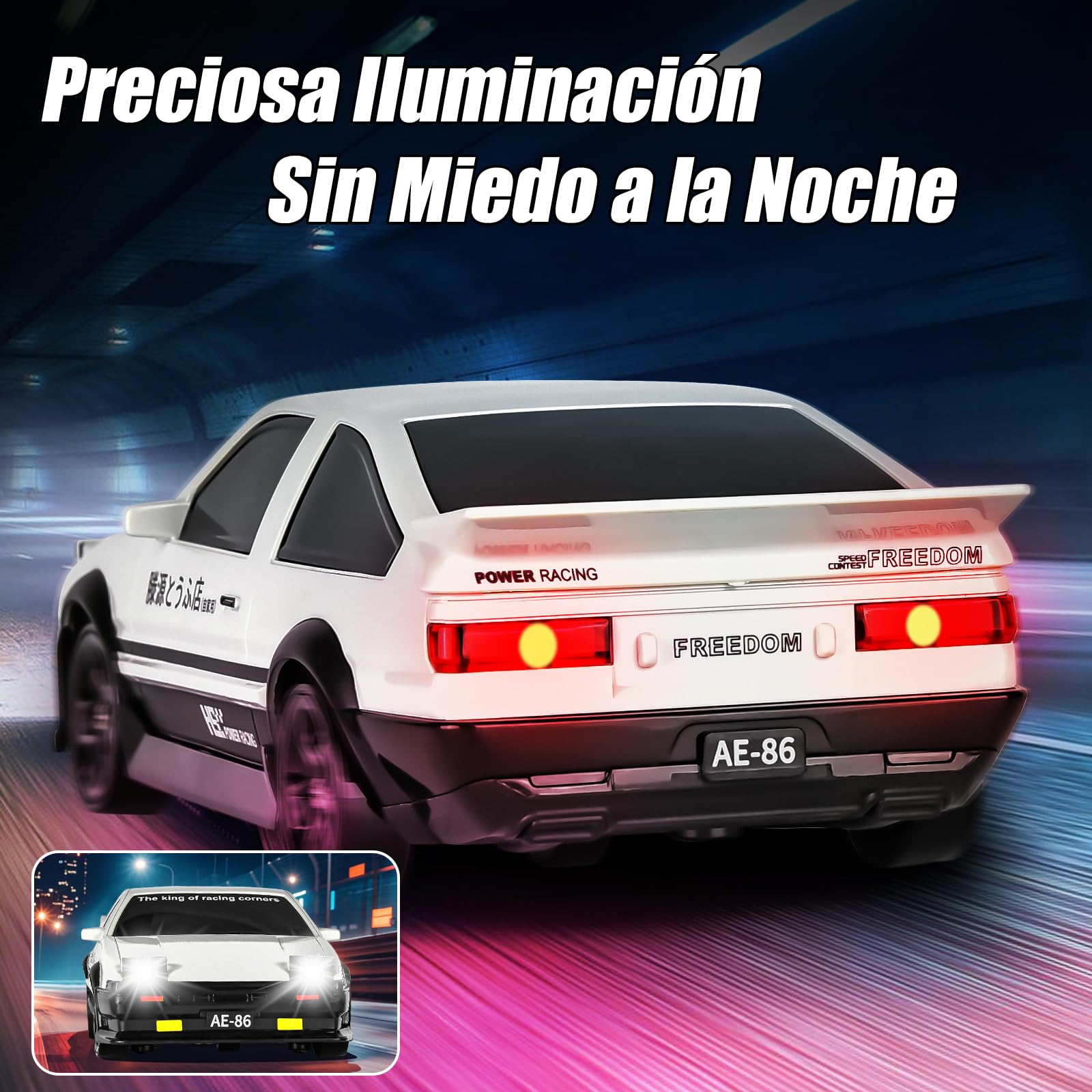 BuzzoXerex Coche Teledirigido Drift, 1:24 Drift RC Car, 18km/h 4WD Mini Car Teledirigido con Kit Barricada, Luces LED, Radiocontrol Coche de Juguete para Adultos y Niños Mayores de 6 Años (Blanco)