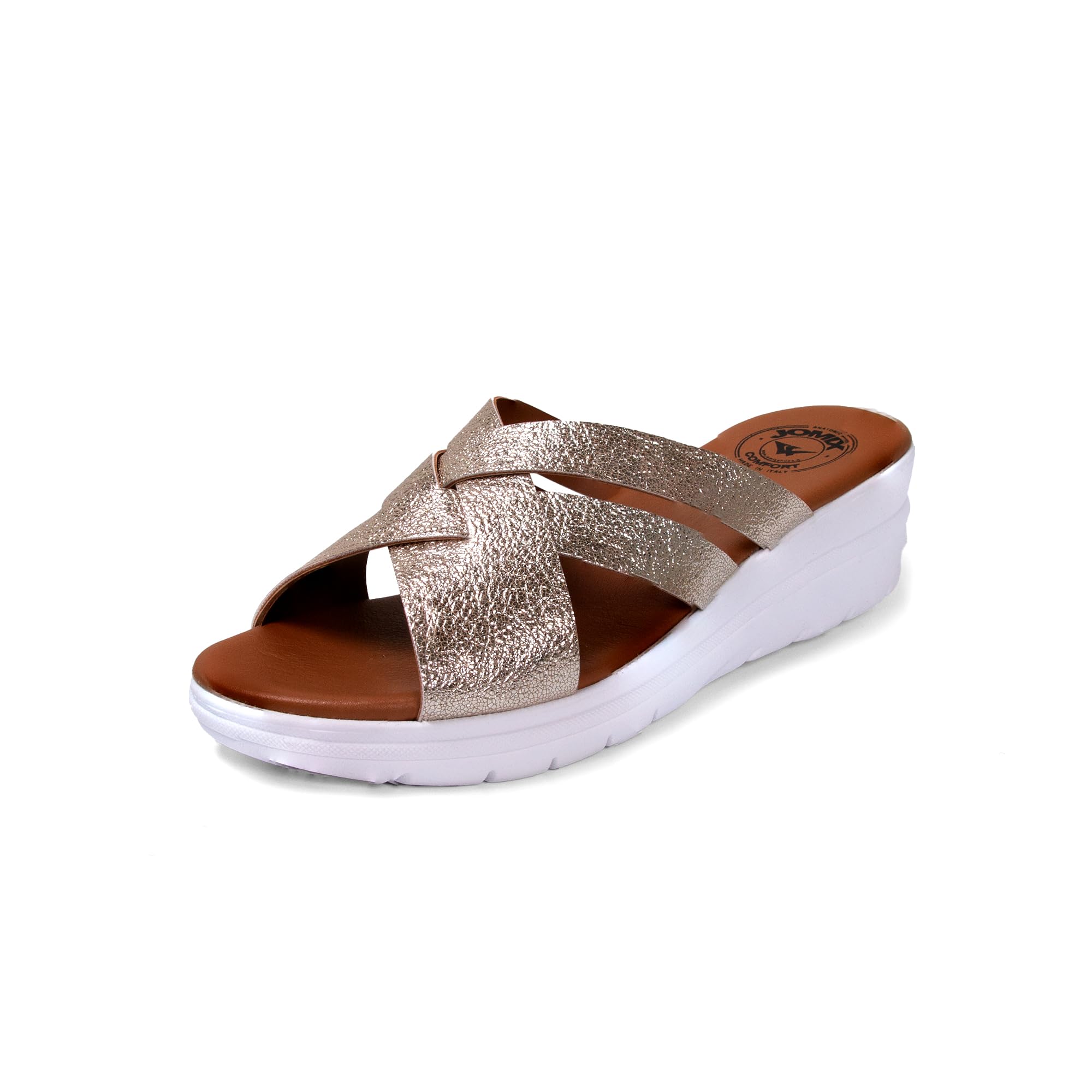 JOMIX Damen Pantoffeln Leder Sandalen Sommer Plateau Pantoletten Keilabsatz Strandschuhe Schlappen