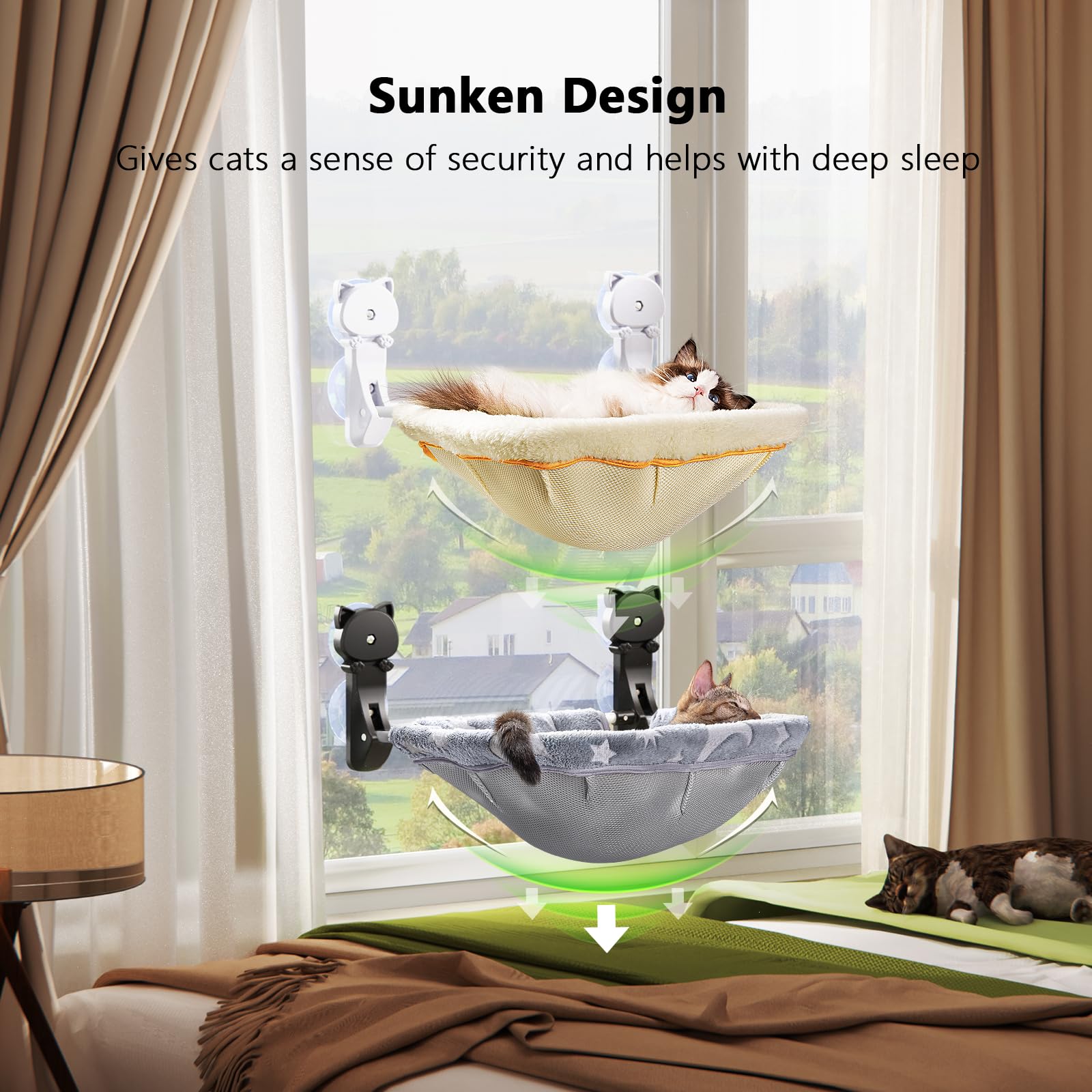 JUSNPOW - Paquete de 2 camas plegables y estables para gatos, inalámbricas, que brillan en la oscuridad, hamaca de ventana transpirable para pasar por alto, tomar el sol y escalar, soporta hasta 40
