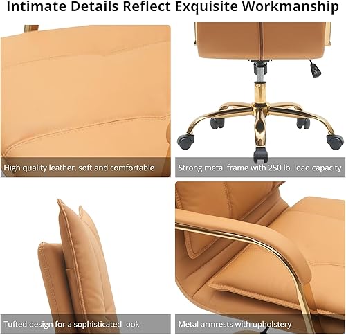 Miniatura 4 de Sillas de escritorio de cuero para la oficina en casa, silla de oficina cómoda, silla giratoria ajustable con respaldo medio con patas y brazos