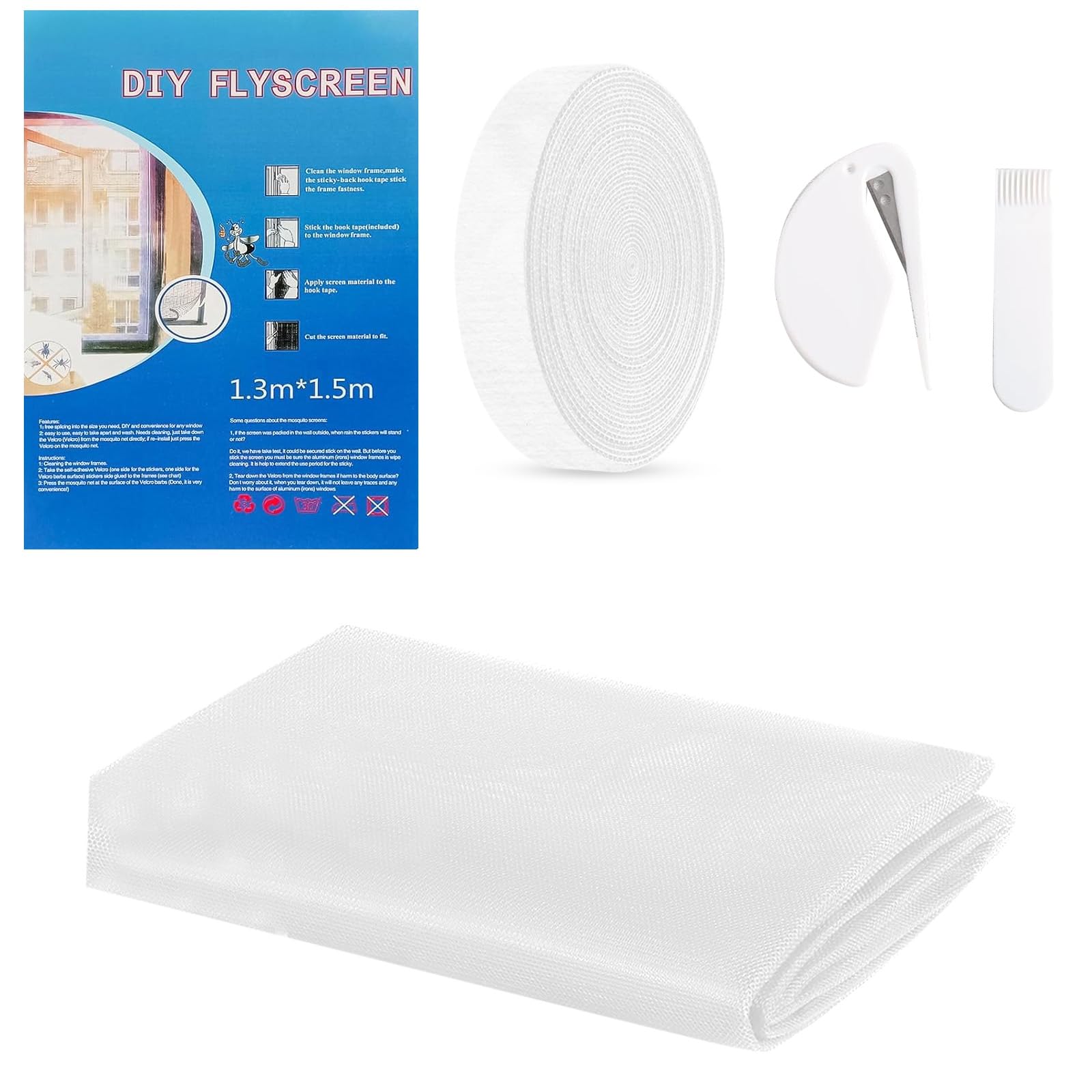 Xwux White Fly Screen Window Screen, Cuttable Fly Screen For Windows, No Drilling Fly Screen, Mosquito Net And Fly Screen For Windows (, 130Cm X 150Cm)
