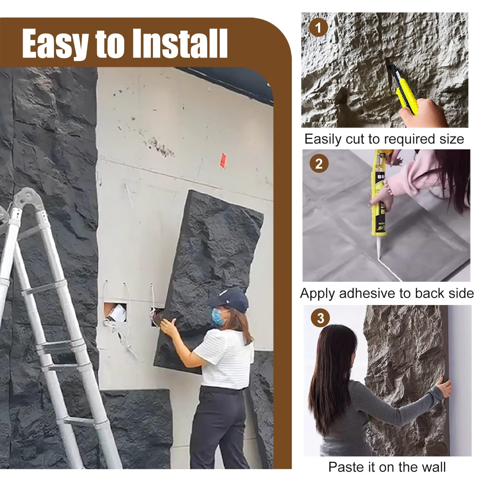 Pannello murale in finta pietra 3D per esterni e interni, rivestimento decorativo per camino e rivestimenti