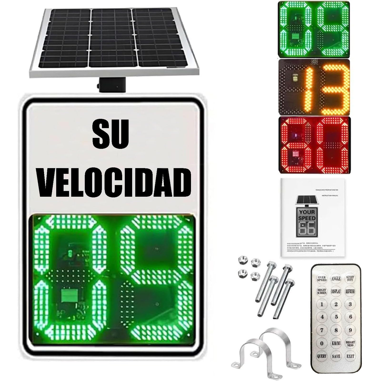 50x70cm/60x90cm Señal trafico Radar Control Velocidad, Energía solar LED Intermitente Cartel Control Velocidad Indicador de velocidad, Kilometraje/Millas Ajustables