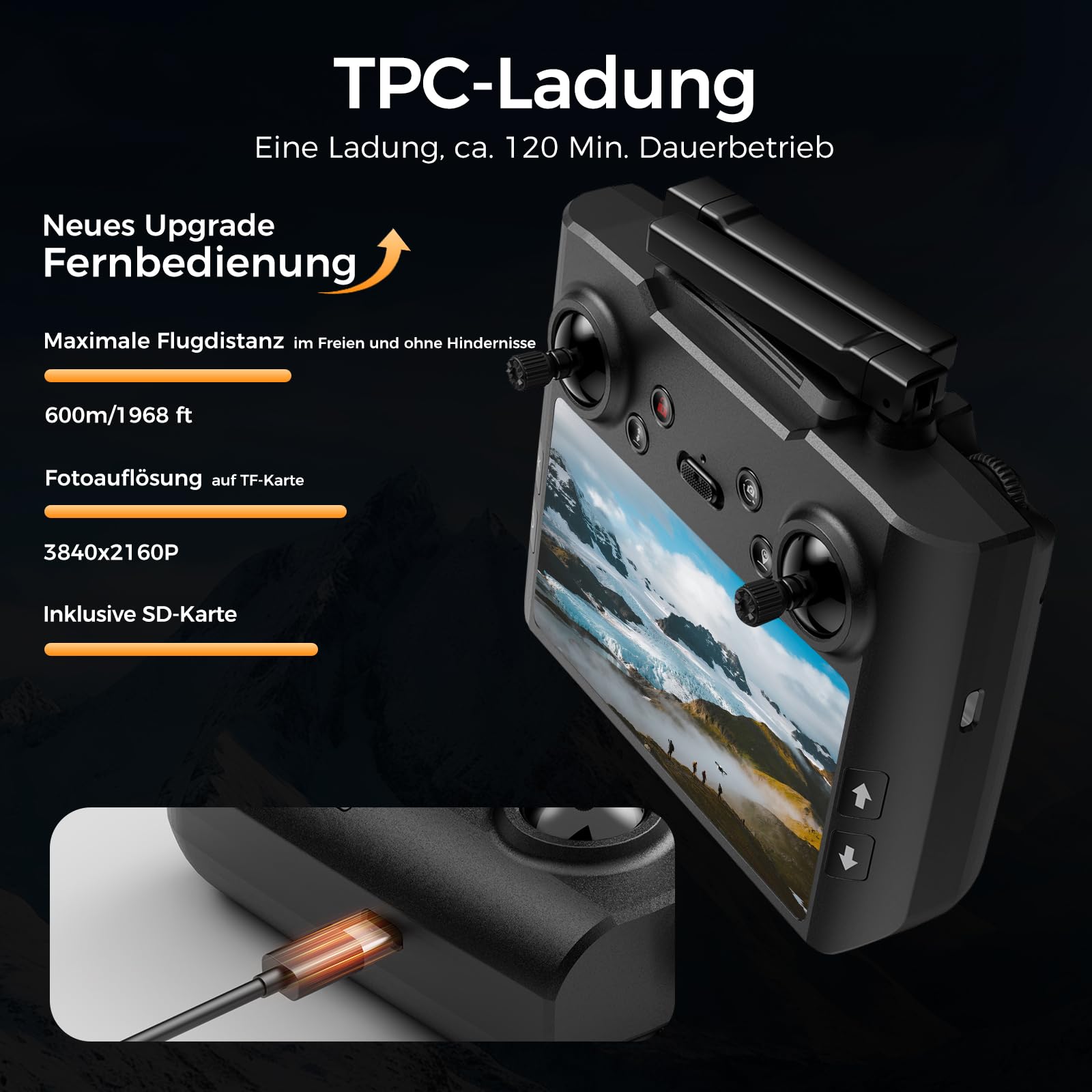 GPS drohne mit kamera EIS 4K für anfänger&kinder,4.5''HD-Bildschirm FPV RC mini Drone mit follow me funktion,Erwachsene quadrocopter mit 2 Akkus,Fernübertragung,automatischer Rückkehr,C0