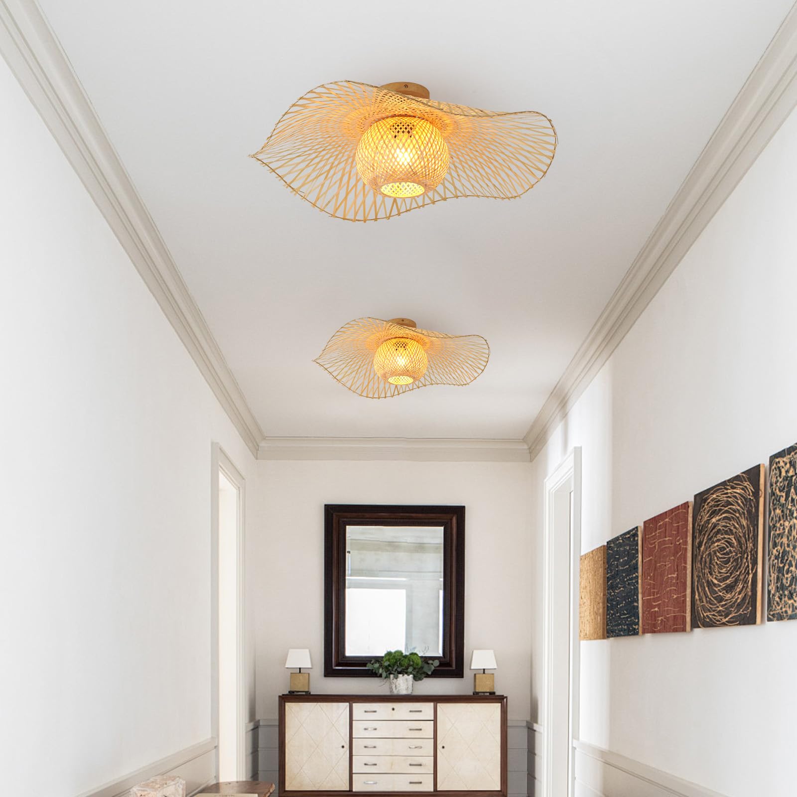 Lampadario Camera Da Letto In Bamboo e legno,65Cm Boho Lampadario Soggiorno Tessuto A Mano E27 Lampadari Cucina Per Salotto Sala Da Pranzo Ristorante
