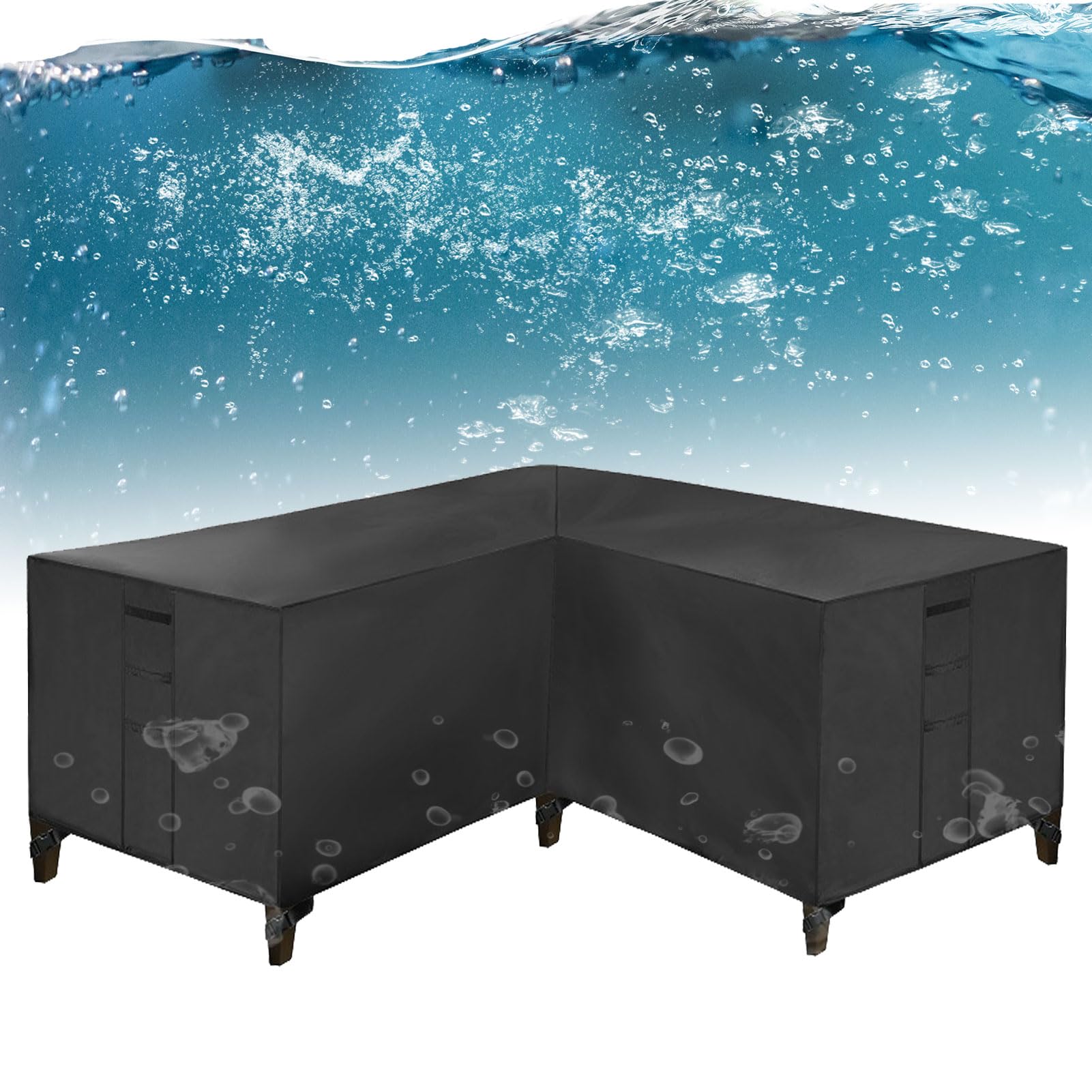 Copertura impermeabile resistente per mobili da giardino, 270 x 270 x 90 cm, a forma di L, copertura per mobili da esterno per divano angolare con presa d'aria