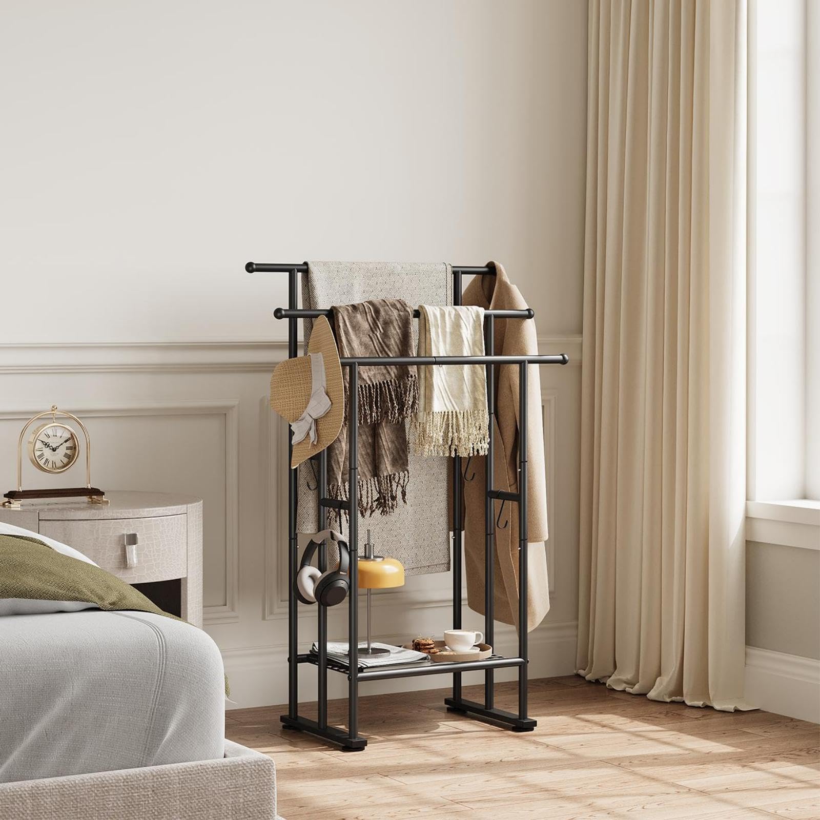 ELYKEN Porte-Serviettes sur Pied 3 Niveaux, Noir