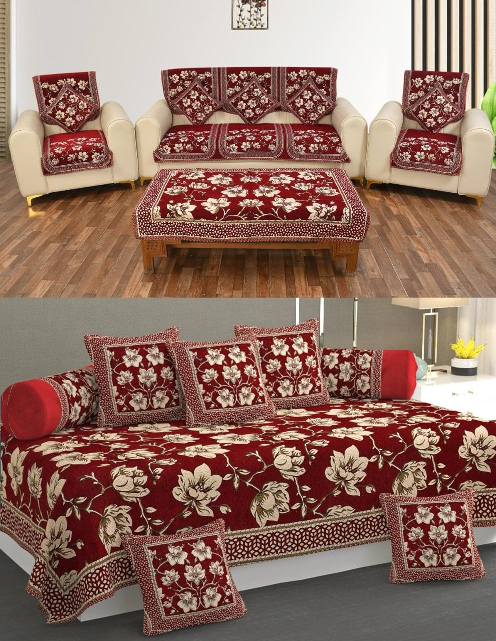 Laying Style™ Diwan Set of 8 Pieces Combo with Sofa Covers for Living Room 5 Seater and Center Table Cover-image-48