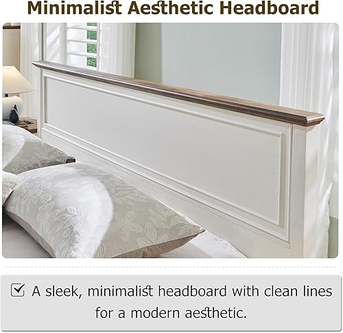 Miniatura 6 de T4TREAM Cama King de granja con cabecera y banco de almacenamiento, cama de plataforma de madera rústica con baúl de almacenamiento de 80 pulgadas