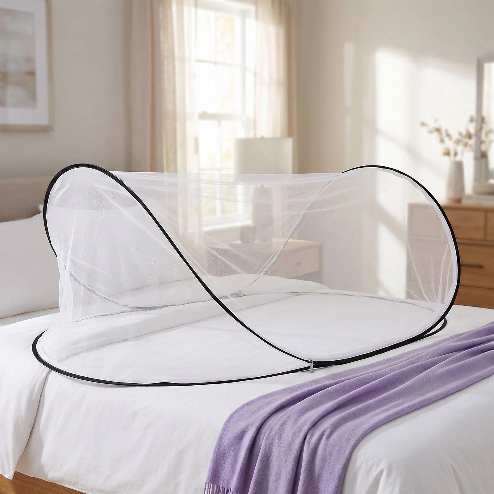 Mosquitera de viaje, mosquitera de cama de viaje 200 x 80 x 56 cm mosquitera plegable para cama individual con cremallera en la base, plegable sin necesidad de montaje ideal para residencias d