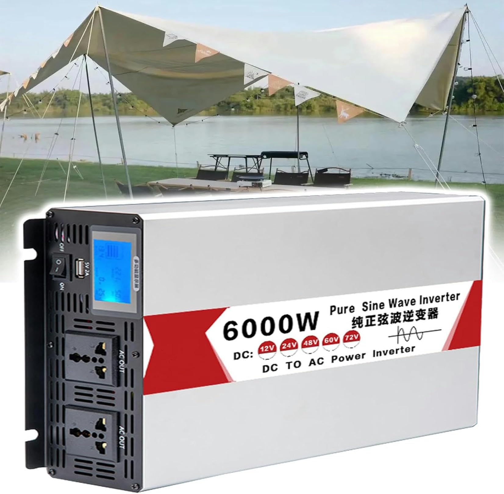 Onduleur de puissance 6000W pure sine wave convertisseur 12V 24V 48V AC 220V camping outdoor