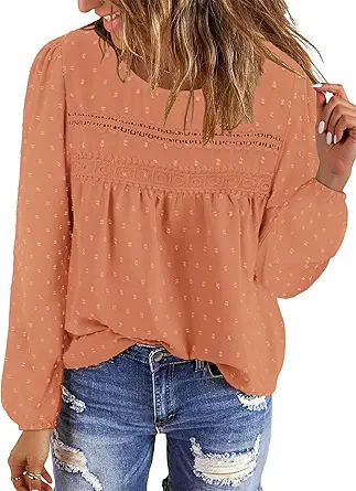BETTE BOUTIK Womens Boho Fall Long Sleeve Shirts Crewneck Dressy Casual Blouses Trendy Flowy Tops