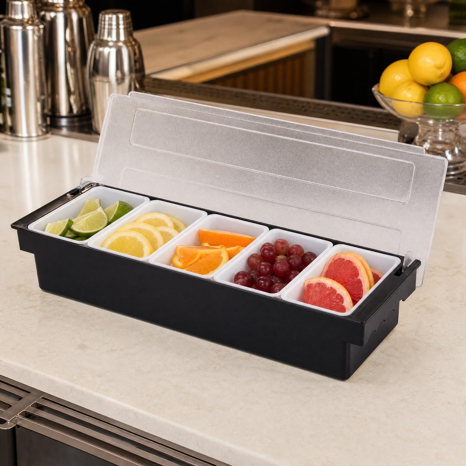 kowaku Frutta con Scomparti Removibili Salvaspazio Contenitore per Snack con Manici Laterali per Bar, Ristorante, Catering, 4 Scomparti