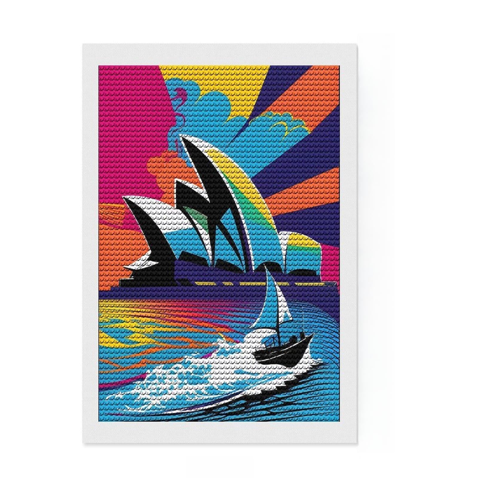 Junmoney Opera Sydney Colors Popart Diamond Painting Canvas Set 8"x12", Enjoyable At-Home Hobby, Adhesive Canvas, Cosy Home Accent, Christmas Gift