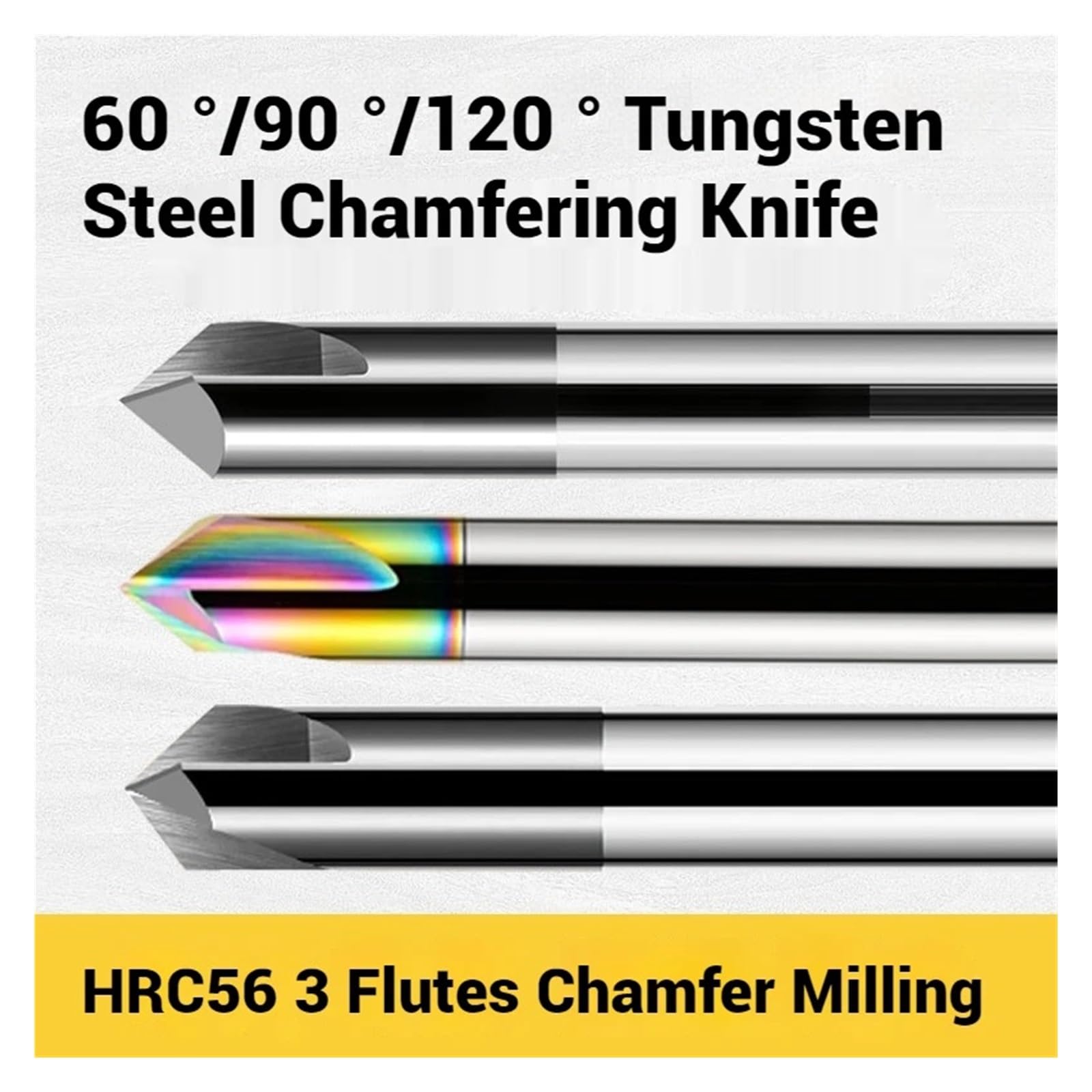 Fresa De Extremo De Chaflán Fresa de carburo de tungsteno de 3 flautas HRC65, 60/90/120 grados, biseladora CNC, herramientas de grabado(D3-D4-50L-3F,FOR ALUMINUM_90 DEGREES)