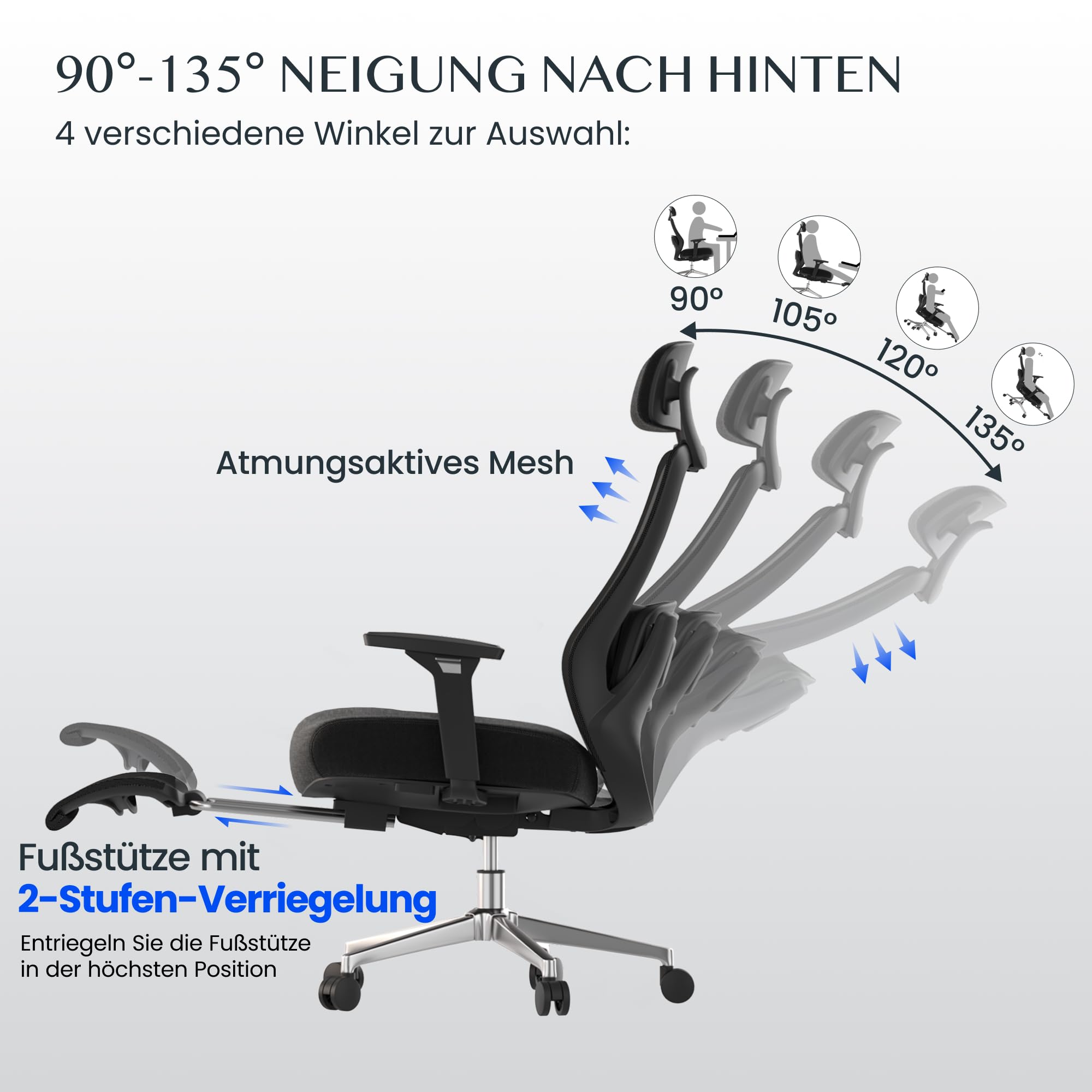 FLEXISPOT MasterEase Masażowe Krzesło Biurowe z Podnóżkiem i Gumowymi Kółkami, Ergonomiczne Krzesło Biurowe z 2D Wsparciem Lędźwiowym z Funkcją Grzania i Masażu (Czarny (z podnóżkiem PLUS kołami))