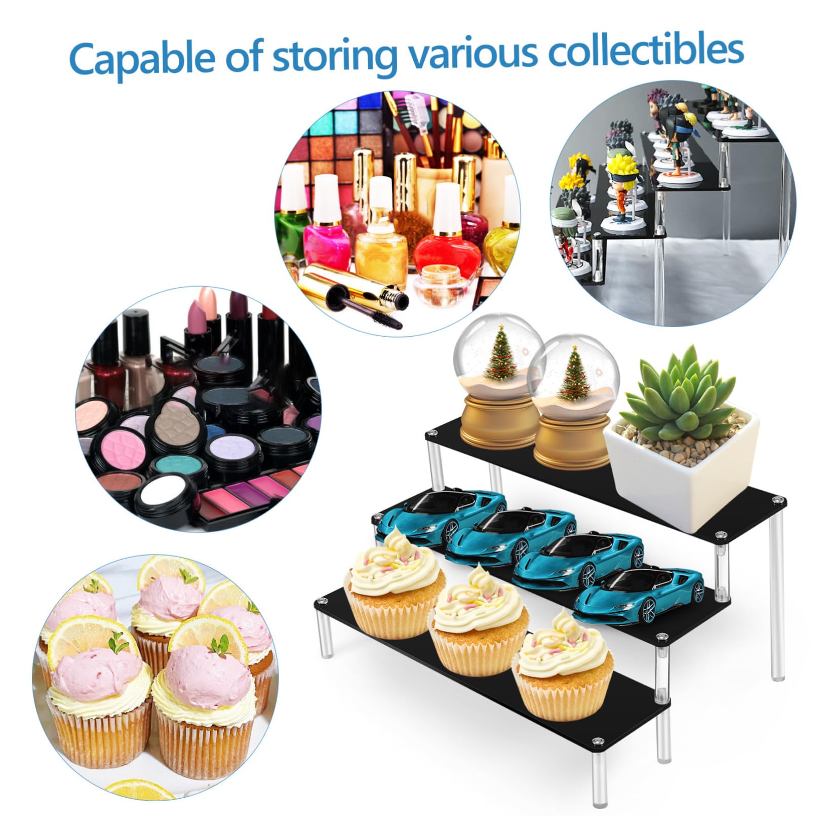 Cabilock Acrylic Display Riser Three Tier Cupcake Stand for Collectibles Small Flowerpots Perfumes Acrylic Display Shelf for Home Store Use