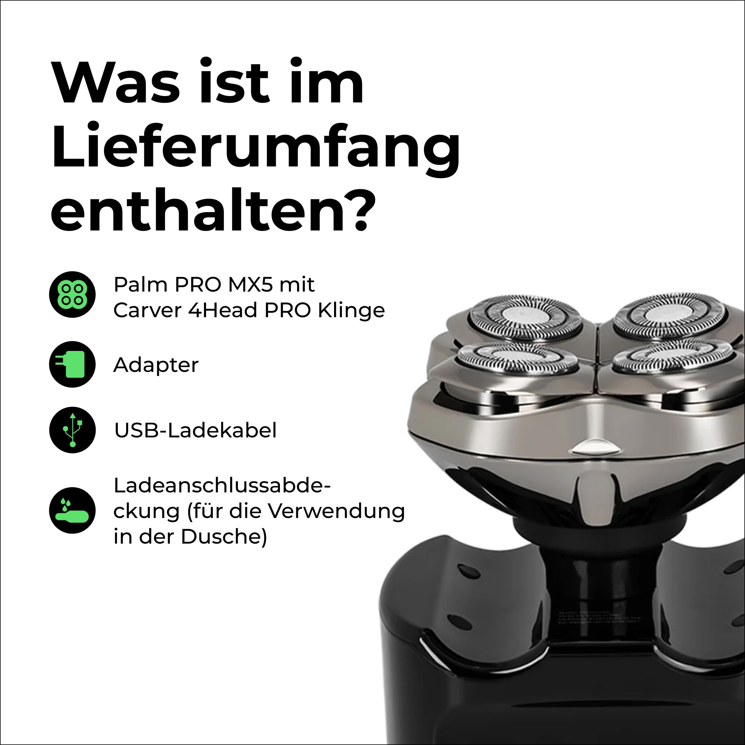Skull Shaver Palm Pro MX5 Gesichts- & Kopfhaarrasierer - Kabellos, Wiederaufladbar, Nass & Trocken - Elektrorasierer für Herren, USB-Ladung - Herren-Grooming-Set - Carver 4 Pro Klinge, LCD-Display | Kabellos, Wiederaufladbar, Nass & Trocken, Elektrorasier