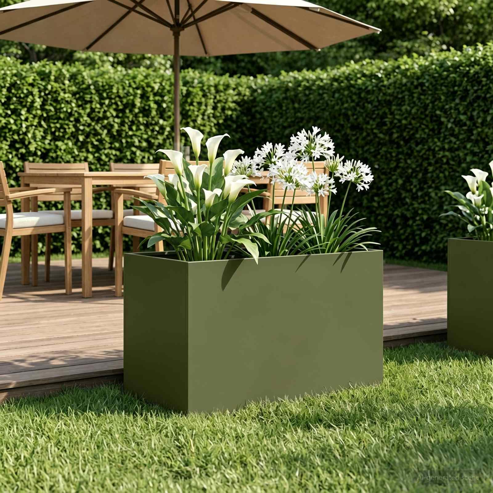Vaso da giardino in acciaio d'oliva, 60 x 40 x 40 cm, per piante da esterno