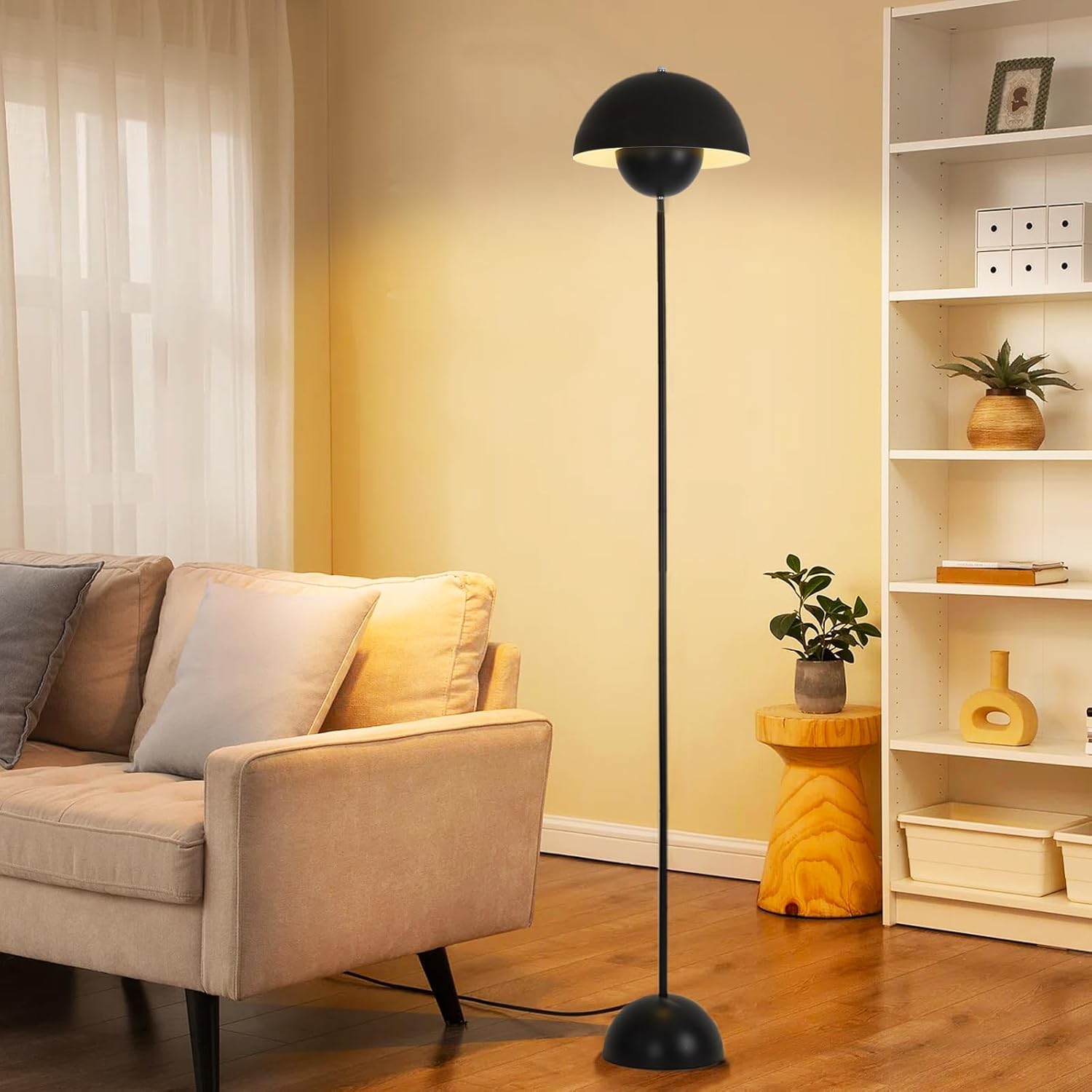 Modern Tall Floor Lamps for Living Room, Mid Century Modern Decor Corner Lamp, Black 65” Tall Mushroom Reading Lights Torchiere Industrial Stand Up Decorative Lamp