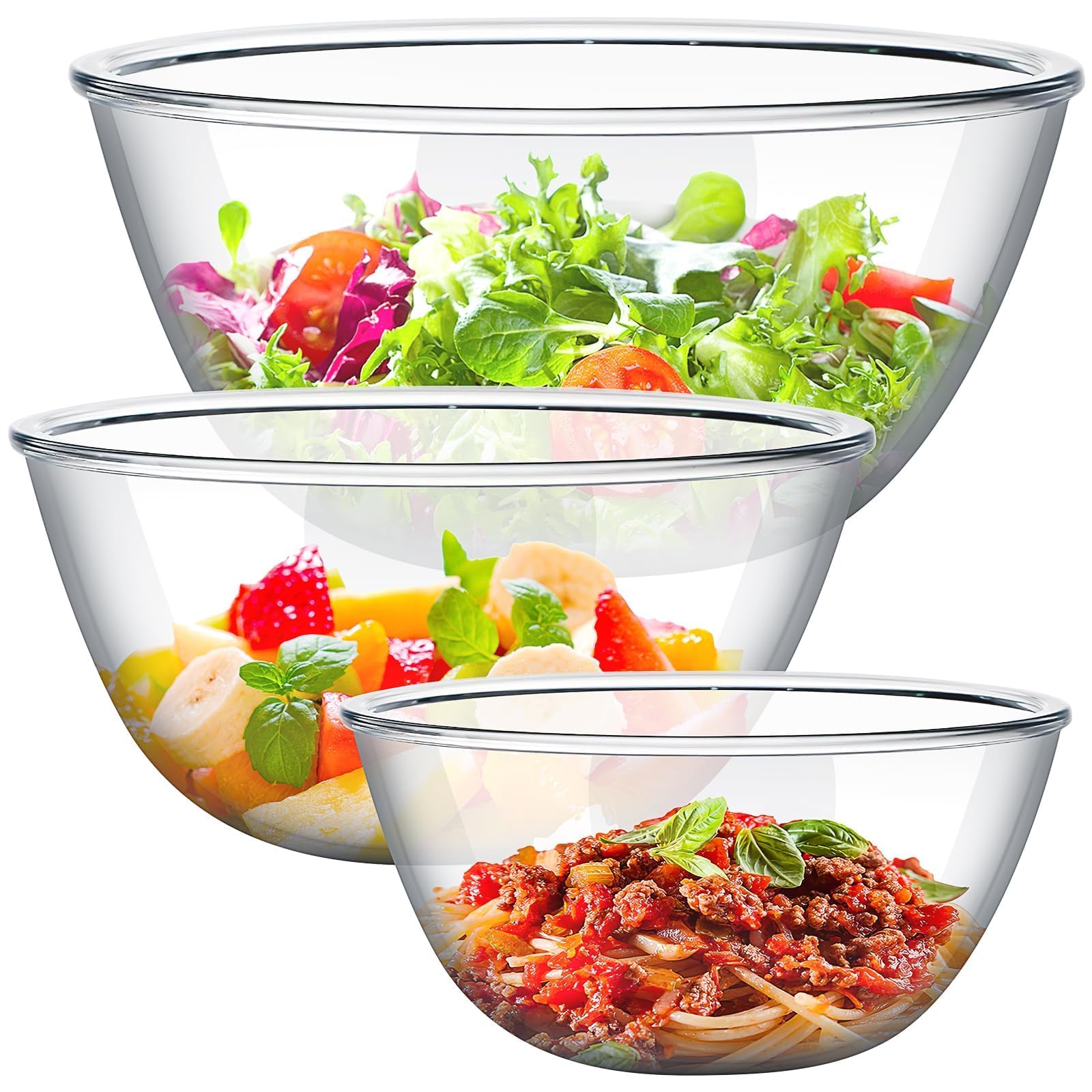 BSTOK 3 Piece Borosilicate Glass Mixing Bowls, 4.2, 2.5 and 1 L