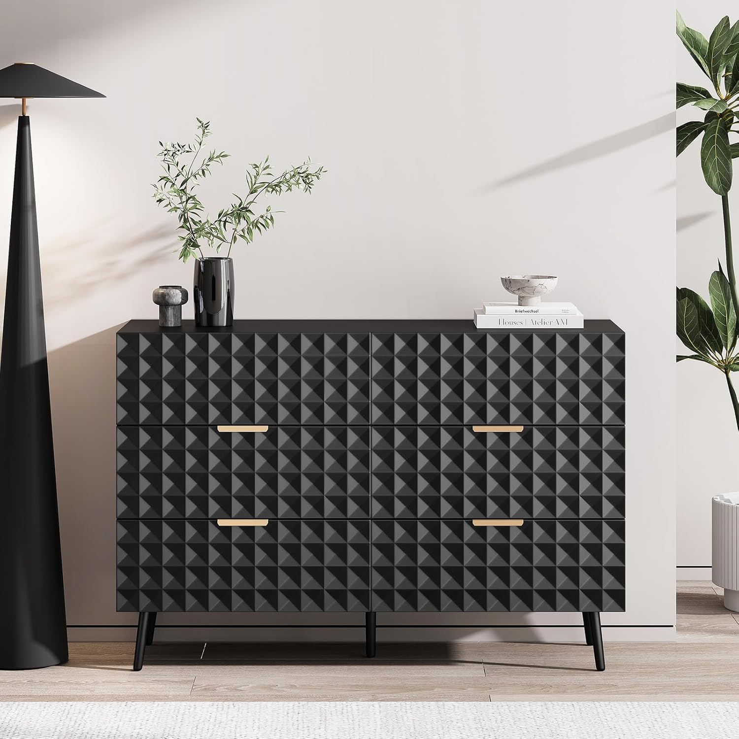 6 Drawers Dresser,Dresser for Bedroom,Chest of Drawers with Diamond-Shaped,TV Stand for Living Room