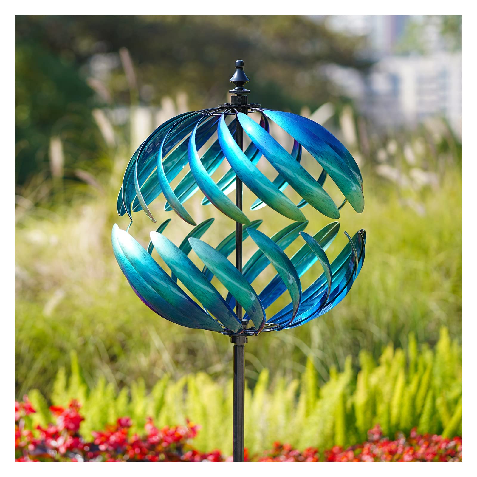 Cyan Oasis Yard Garden Wind Spinners - Large Outdoor Metal Wind Spinners Sculptures, Lawn Yard Art Garden Decor (Blue 2)