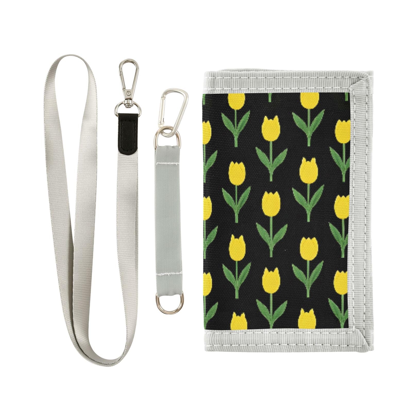 ALAZA Kids Wallets for Boys Girls Toddler Trifold Wallet Children Small Yellow Tulip Black with Zipper Coin Pocket