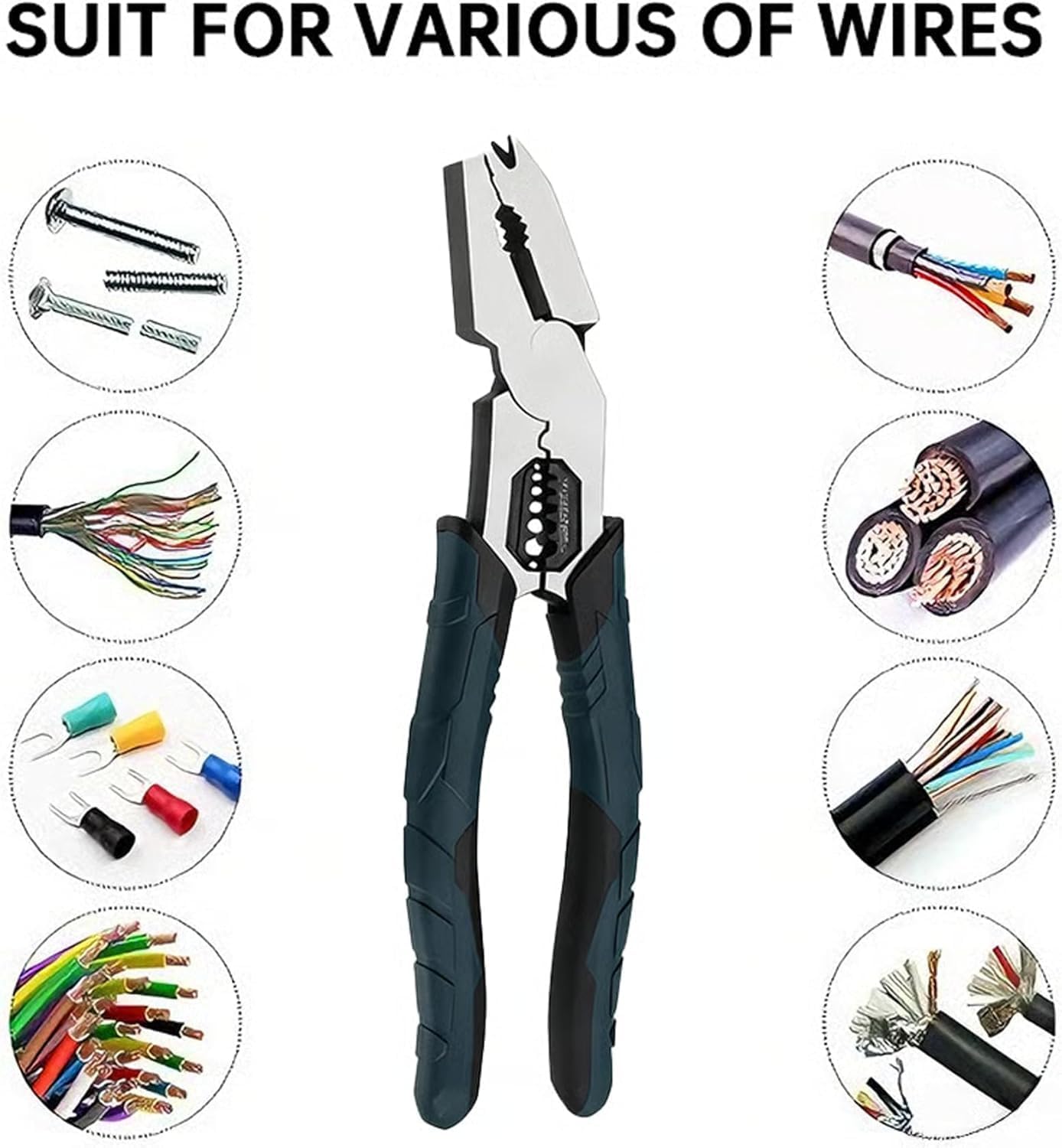 Industrial-Grade Multi-Function Cutting Pliers,9-in-1 Multi-Functional Pliers Nail Puller/Wire Cutter/Stripper/Crimper with High-Leverage Design ，Chromium Vanadium Steel Lineman Plier Tool (2)