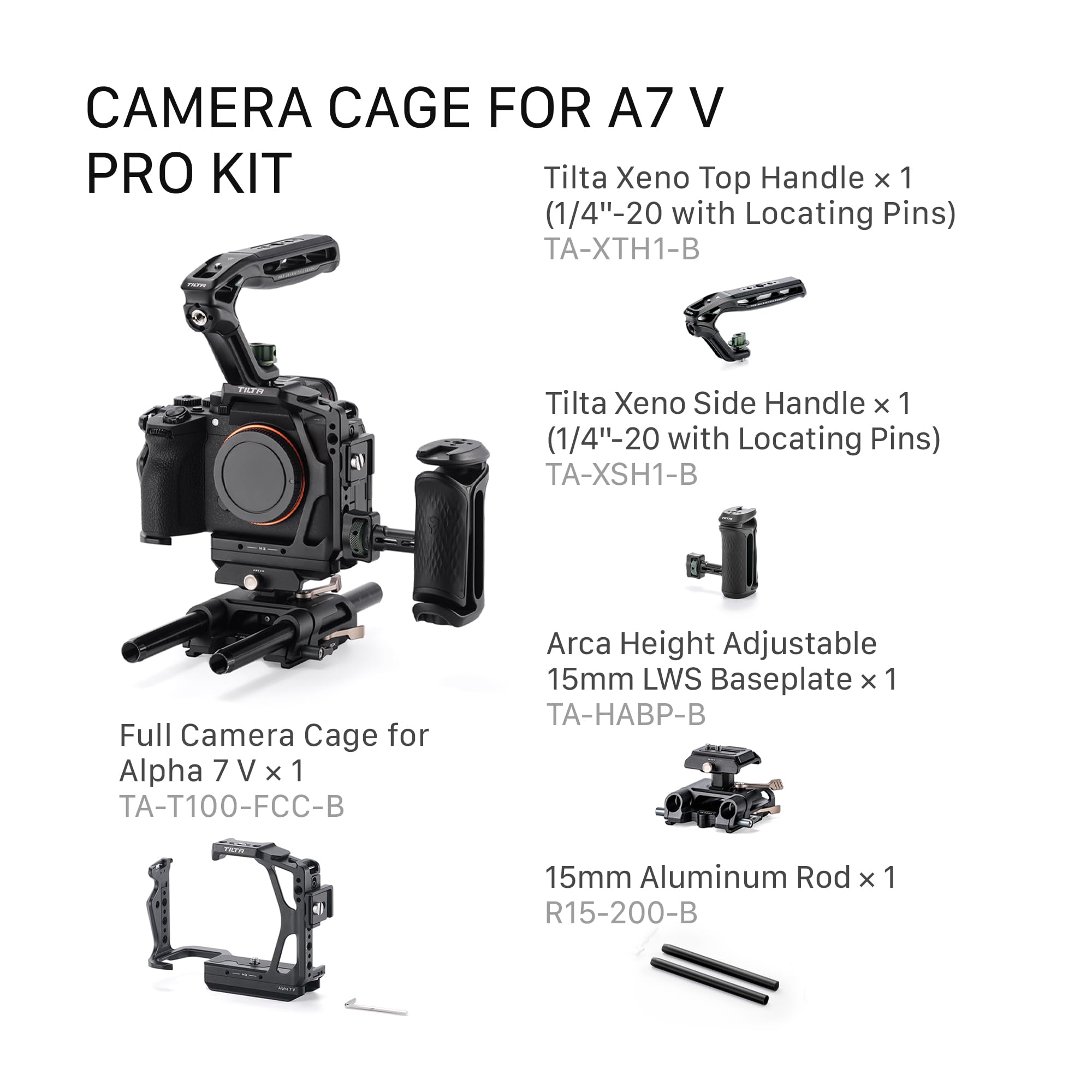 Tilta Jaula A7 V, Jaula Completa para cámara Compatible con Sony Alpha 7 V/A7 IV/A7R V Kit Profesional con asa Superior Xeno y asa Lateral Xeno - Negro TA-T100-C-B