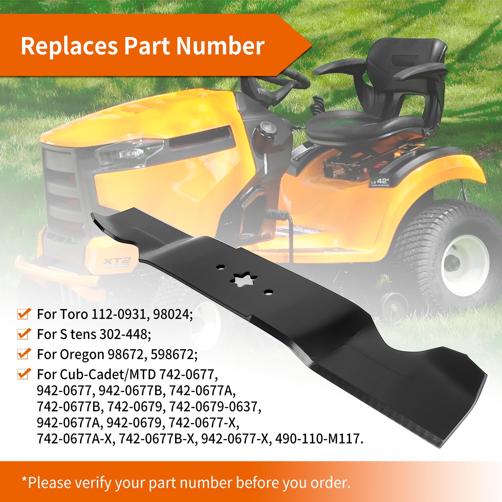 Cuchillas de cortacésped 942-0677 aptas para cubierta Cub Cad et 54 pulgadas, cuchillas de mantillo 942-0677B aptas para tractor de césped MTD Cub Cad et Craftsman Toro de 54 pulgadas