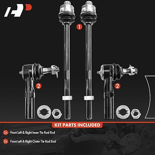 Miniatura 3 de A-Premium 4 kits de extremos de barra de acoplamiento frontal exterior e interior, compatibles con Chevrolet y GMC y Hummer - 2001-2019 - Silverado