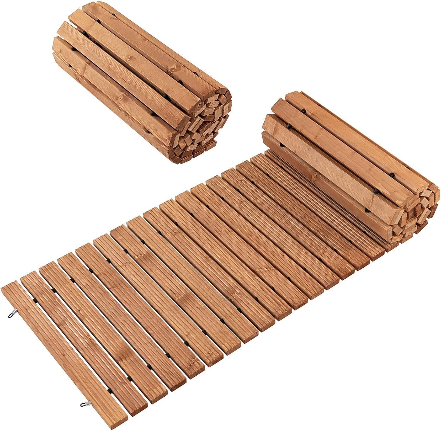 FANTASK Camino de jardín Extensible de Madera, 245 cm de Ancho y 55 cm de Ancho, con Alambre de Acero, Color marrón Claro