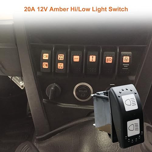 Miniatura 3 de Interruptor de haz alto y bajo para Can Am Commander Maverick 1000R Reemplaza 710001725 6 pines Interruptor de faros delanteros 20A 12V luz LED ámbar