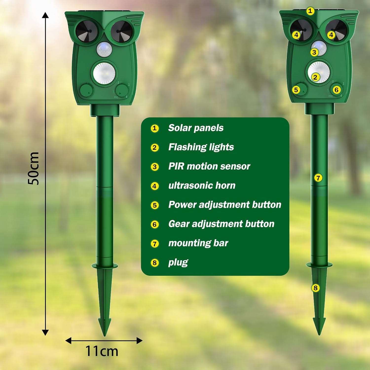 Repelente solar para gatos para jardines, Reino Unido, 4 modos, disuasorio de gatos, repelente ultrasónico para gatos con sensor de movimiento PIR y luz intermitente, repelente ultrasónico impermeable