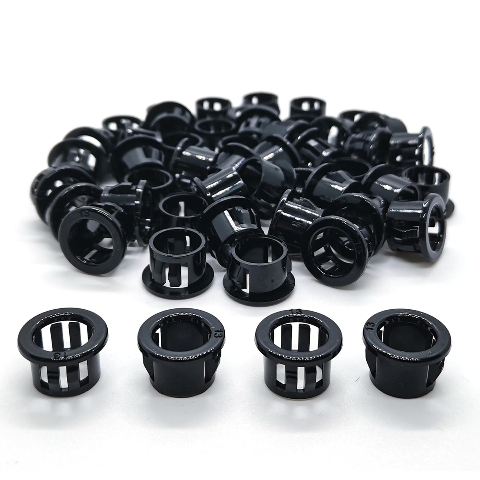 Heyiarbeit 100pcs 25mm Black Cable Snap Bushing Grommet Nylon Snap In Cable Hose Bushing Grommet Protector Hole Plugs SK-25