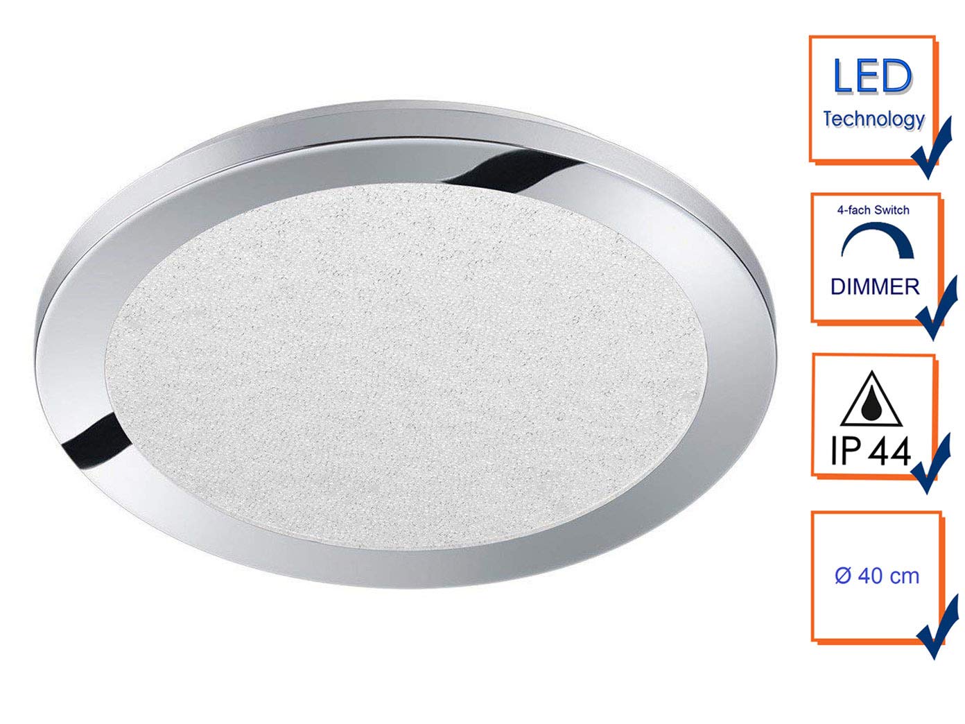 Trio Leuchten 656412406 Cesar A+, LED Deckenleuchte, Metall, 24 Watt, Integriert, Chrom, Switch-Dimmer, 40 x 40 x 3 cm