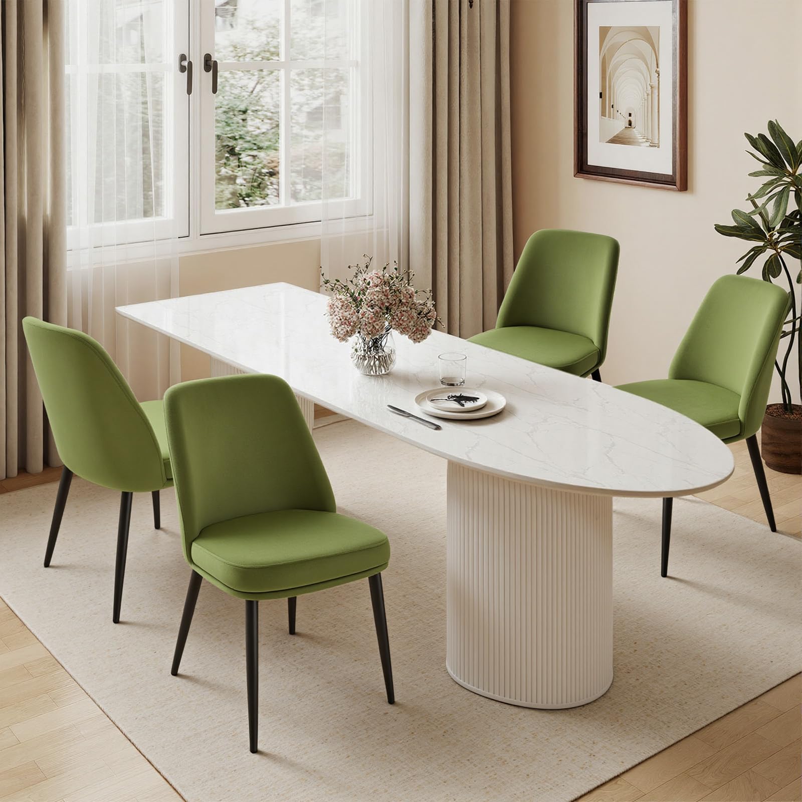 Bekrvio Modern Velvet Upholstered Dining Chairs Set of 4, Green
