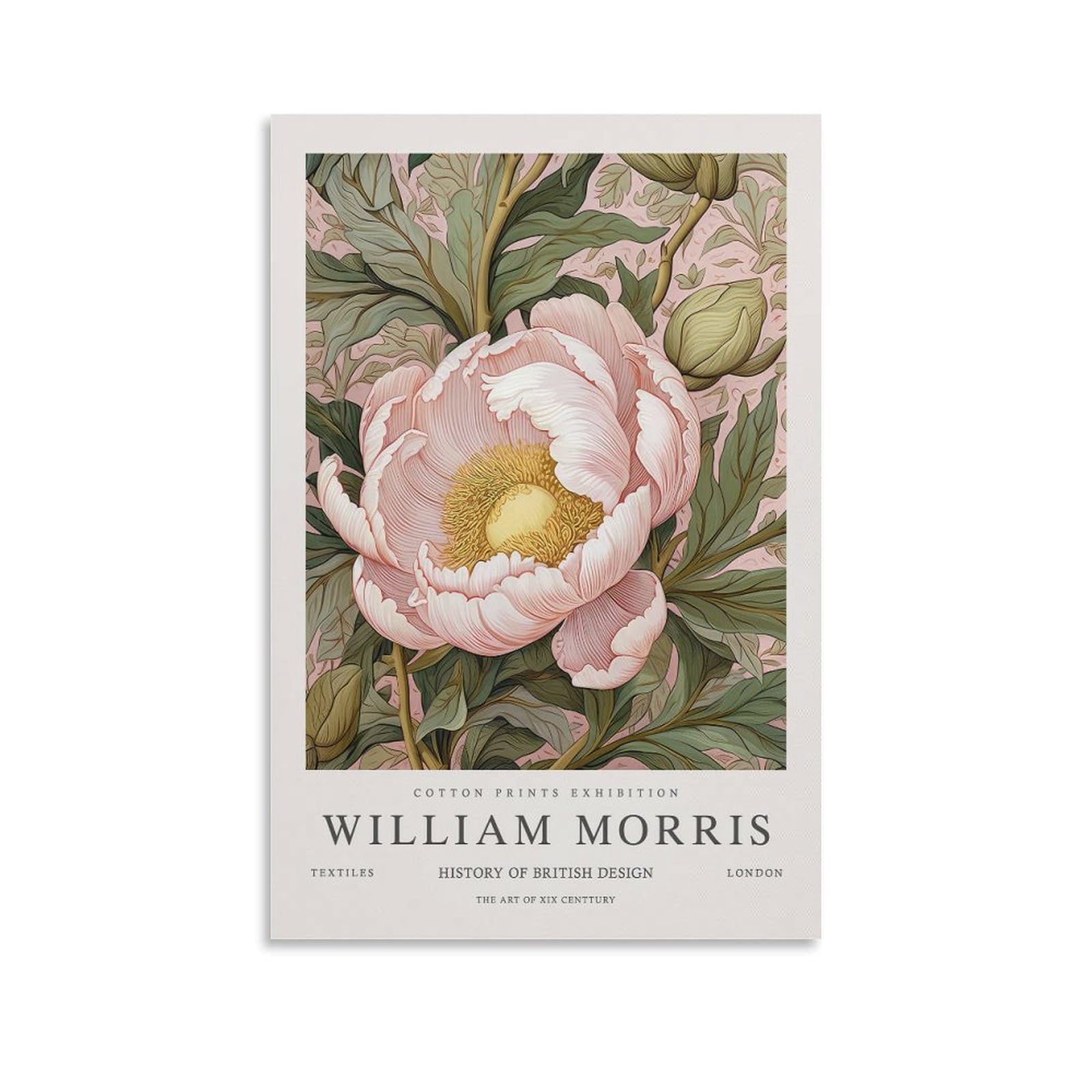 William Morris Vintage Pink Floral Plant Posters & Prints For Room Aesthetic Canvas Bathroom Art Wall Decor Photo Prints 16x24inch(40x60cm)