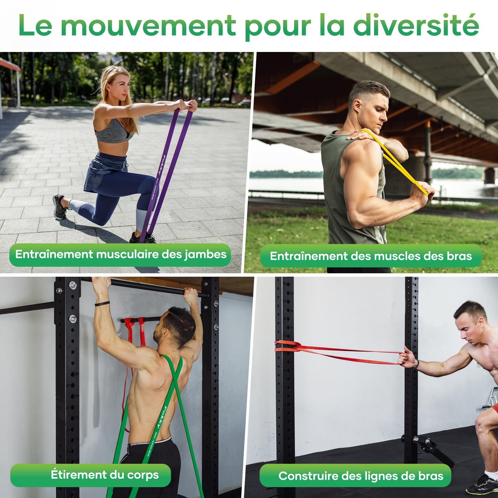 Fokky Bande Elastique Musculation, Élastique Musculation avec 5 Niveaux Différents, Elastique Sport et Poignées, Ancrage de Porte, Sac de Transport, Idéal pour Yoga Pilates Fitness Crossfit