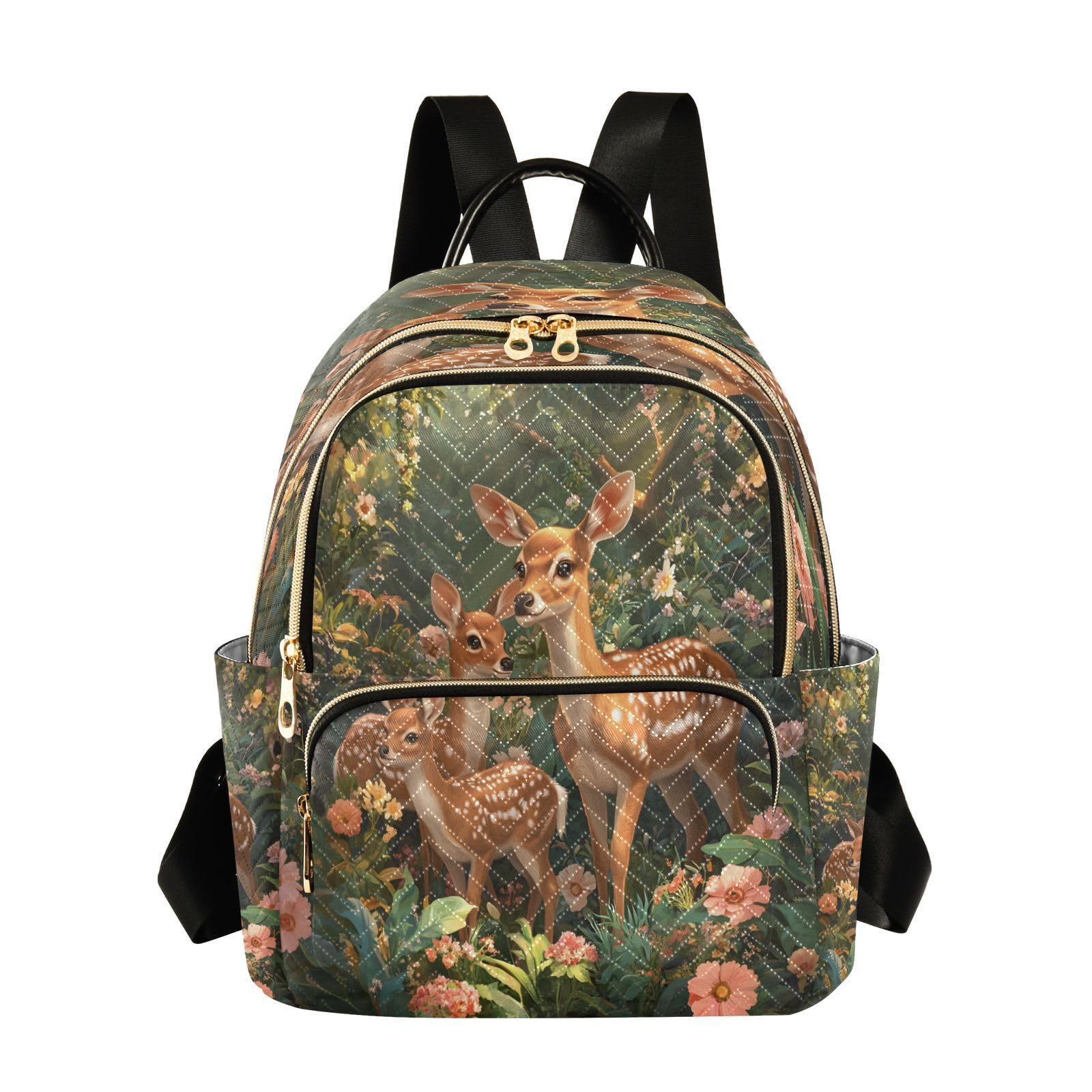 ALAZA Family Deer Blossom Floral Women Backpack Purse Ladies Fashion Shoulder Bag Daypack Travel Bag 7.5L