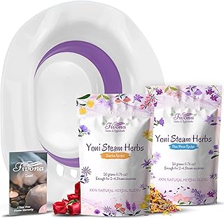 Fivona Yoni Steam Kit 3-in-1 Complete Set of Over The Toilet Foldable Steamer Seat with 1 Pack of Blue Moon and 1 Pack of Sunrise Yoni Steaming Herbs