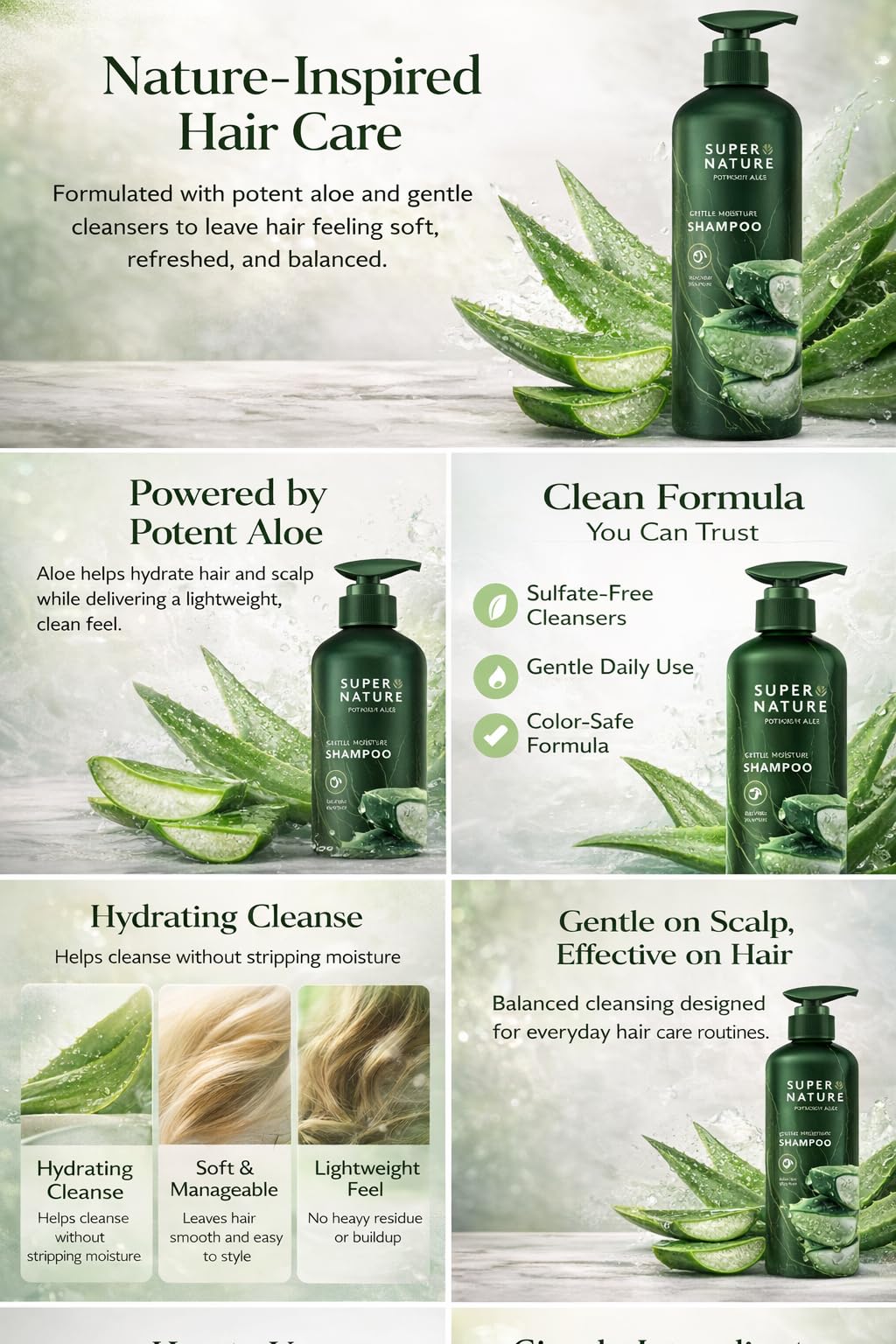Super Nature Aloe Moisture Shampoo, Sulfate, Paraben & Dye Free