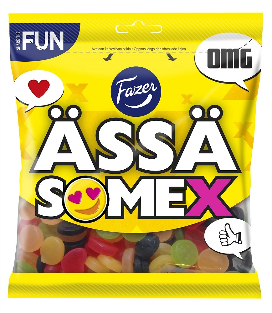 Fazer Ässä Somex - Mix of Liquorice, Salmiac & Fruity Wine Gums Candy - Sweets - Party Bag - 280g