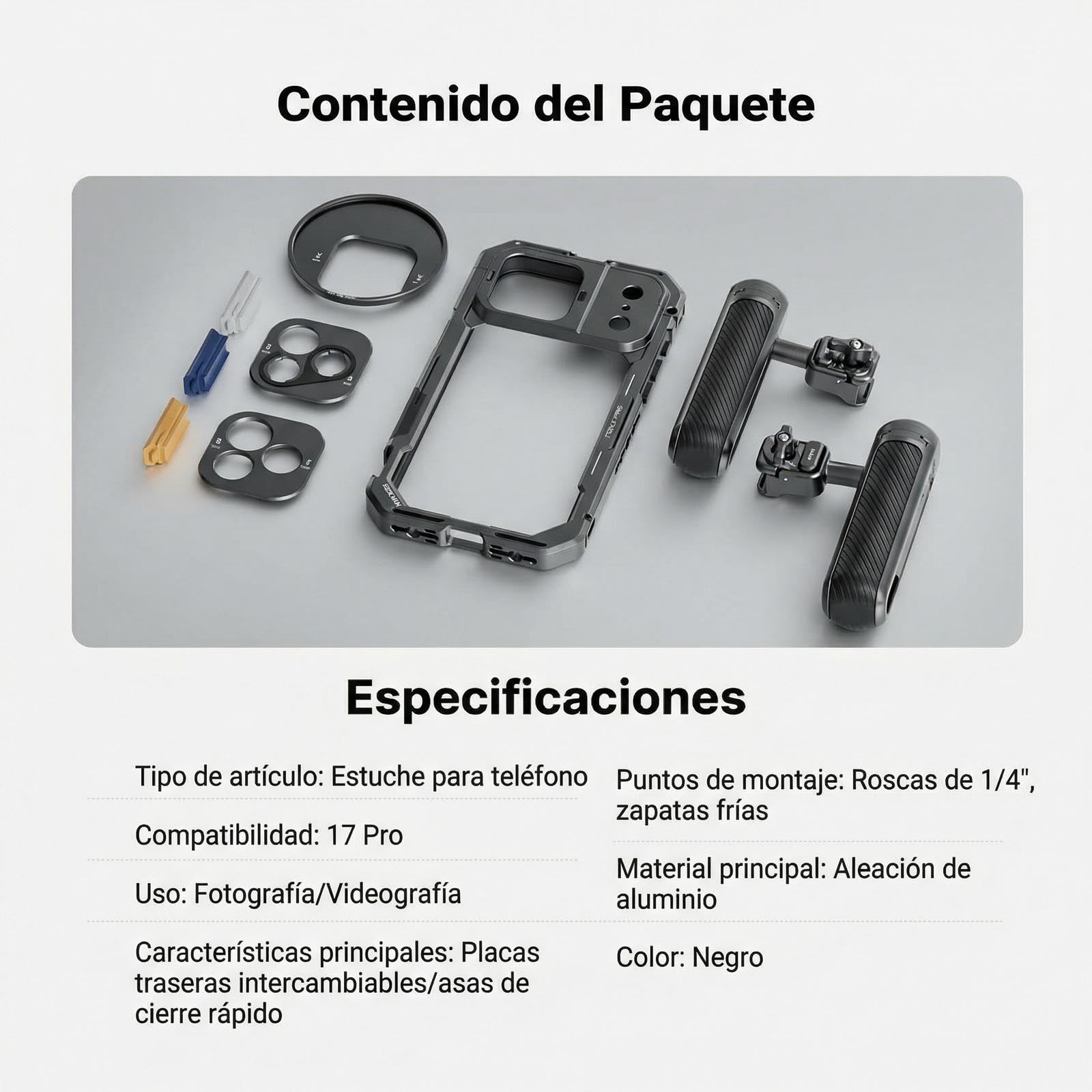 NEEWER Kit de Jaula de teléfono Compatible Solo con iPhone 17 Pro, Accesorios estabilizadores de Video con Anillo de Filtro de 67 mm, Placa Trasera de Lente de 17 mm, Adaptador de Montaje en T, Dos