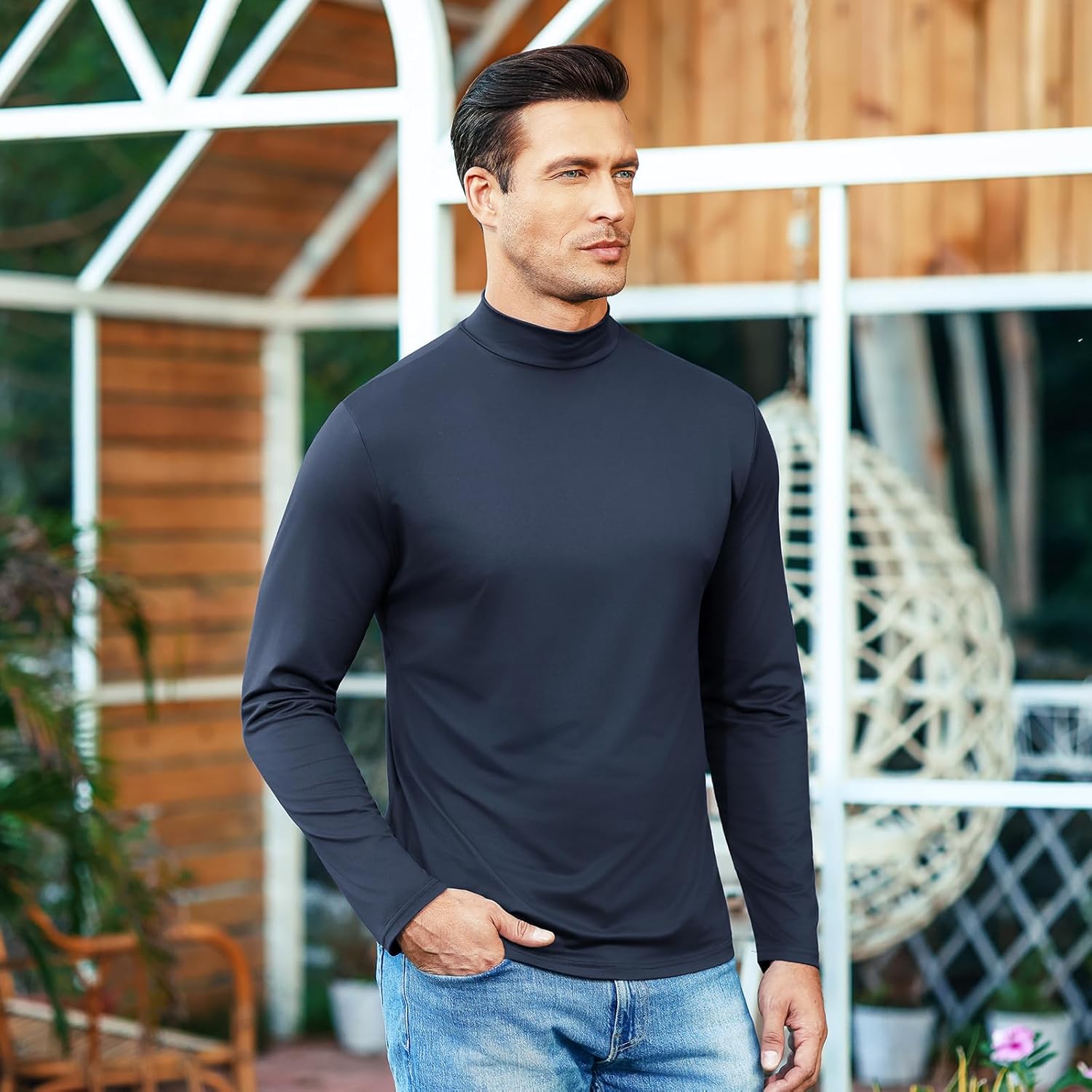 Mens T Shirt Short Sleeve Basic Mock Turtleneck Slim Fit Undershirt Pullover Thermal Solid Tops - Image 4