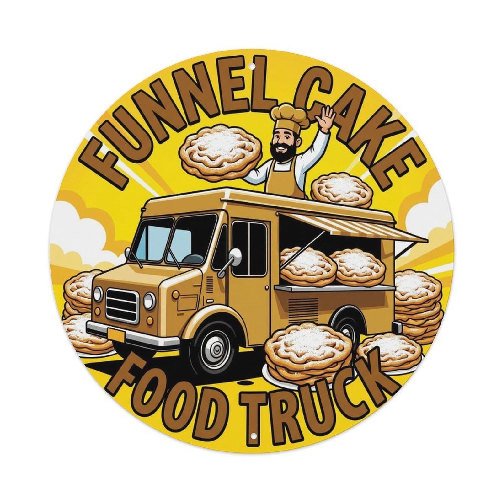 USA Funnel Cake Food Truck Street Cuisine Illustration Metal Tin Sign