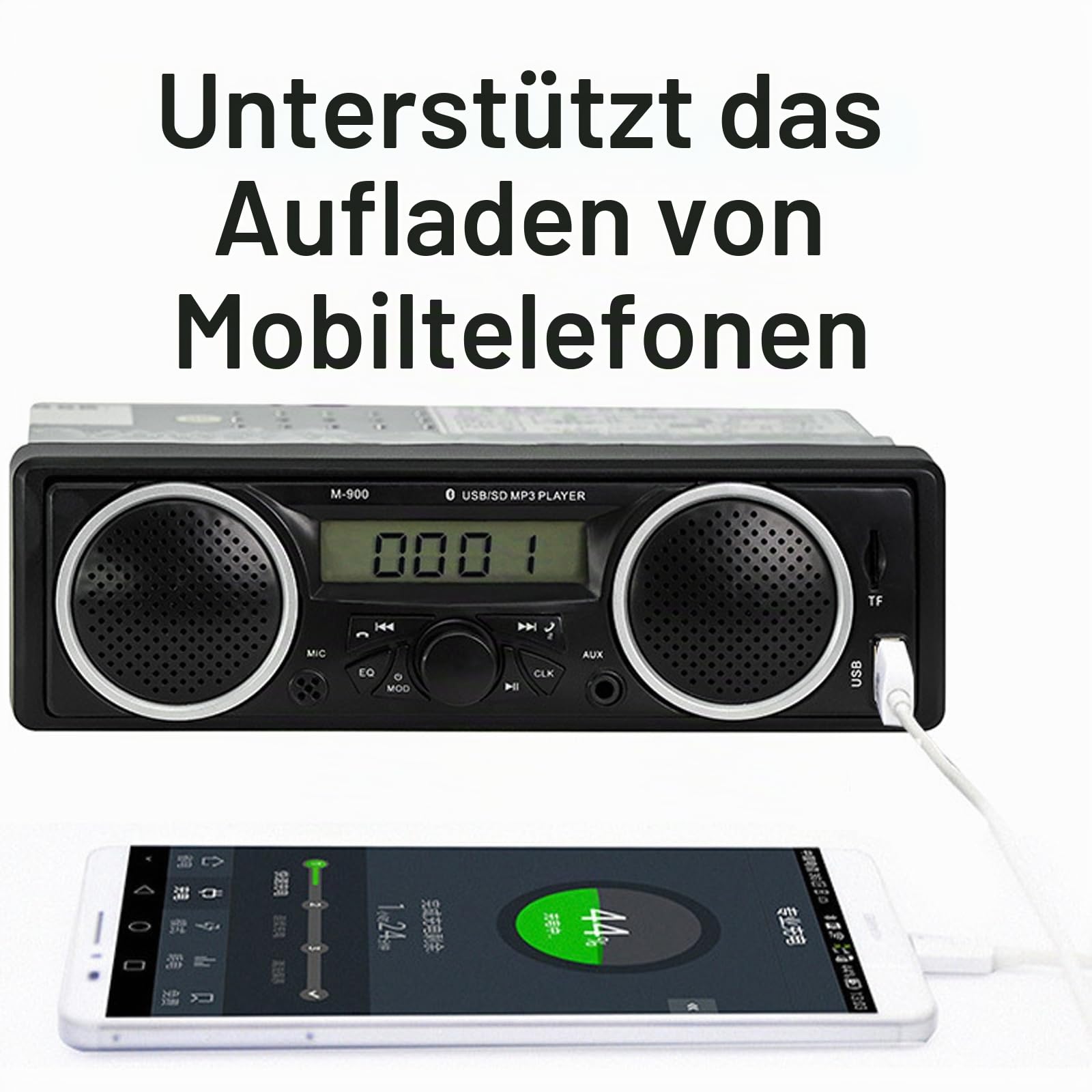 Single Din Auto-Stereo-Bluetooth, 1 DIN 12 V-24 V Autoradio mit zwei eingebauten Lautsprechern, Auto-FM-Audio-Multimedia-Player mit USB-AUX-Eingang, TF-Kartenanschluss